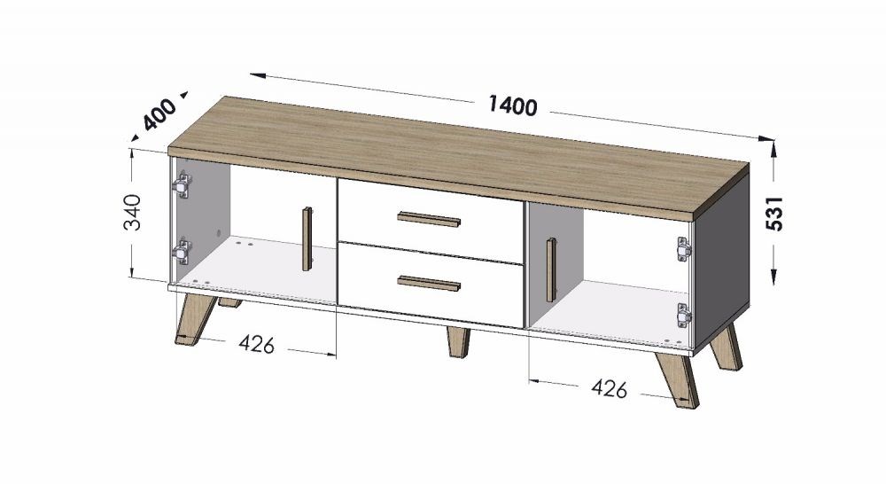 Cama RTV stand LOTTA 140cm wotan oak + matt black Cama RTV stand LOTTA 140cm wotan oak + matt black