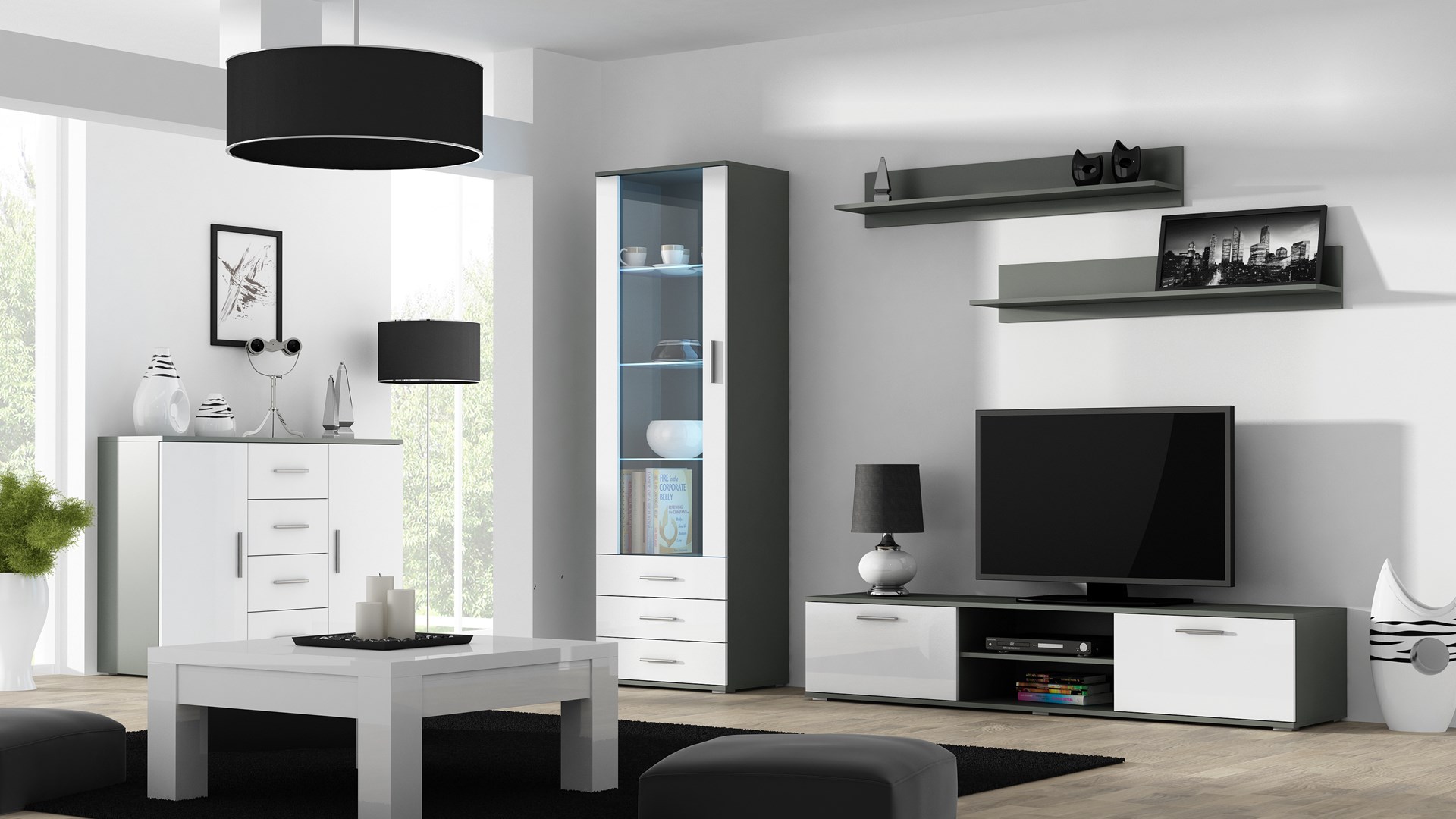 Cama living room sideboard UNI grey/white gloss Cama living room sideboard UNI grey/white gloss