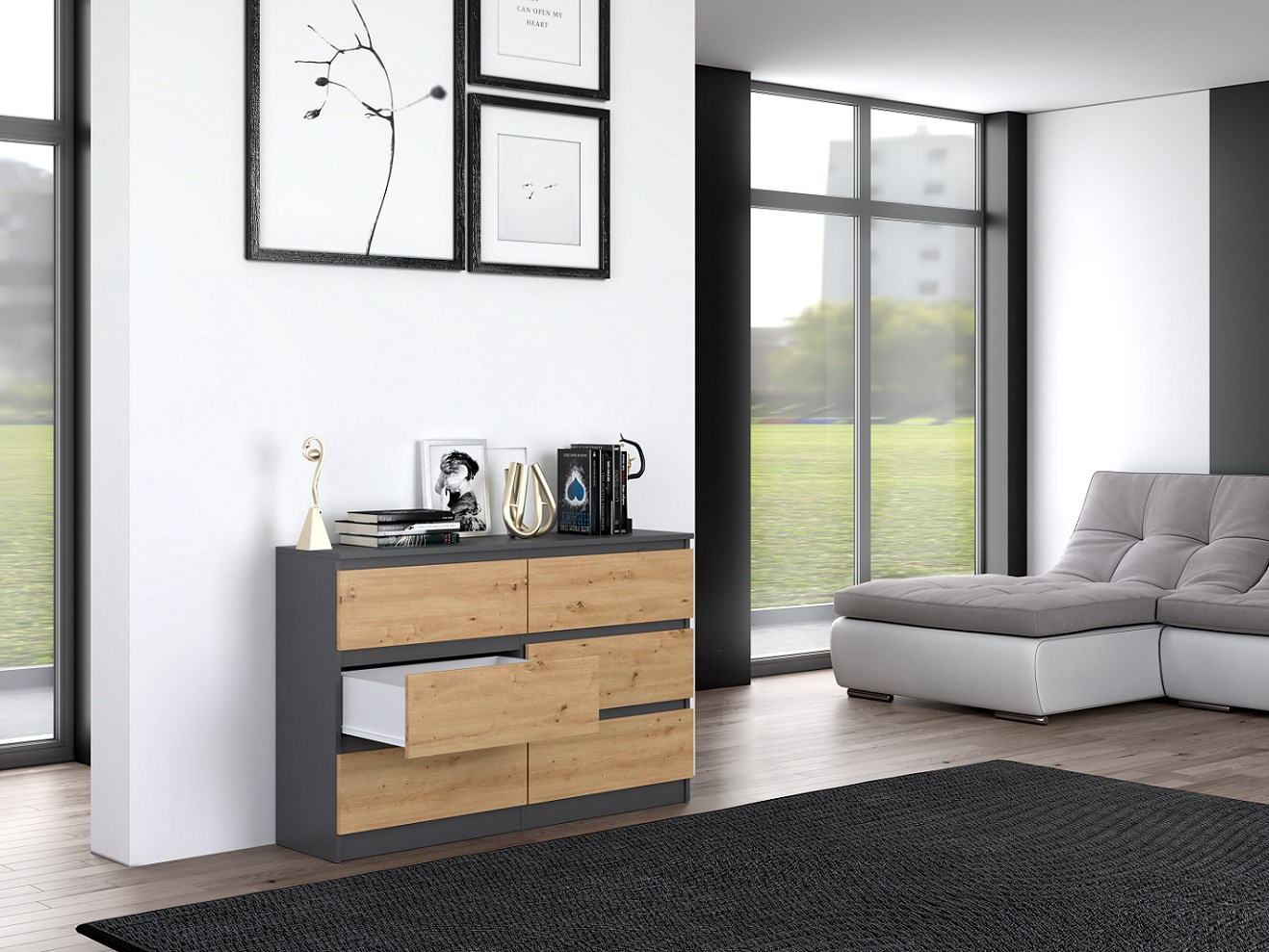 Topeshop M6 120 ANTRACYT/ART chest of drawers Topeshop M6 120 ANTRACYT/ART chest of drawers