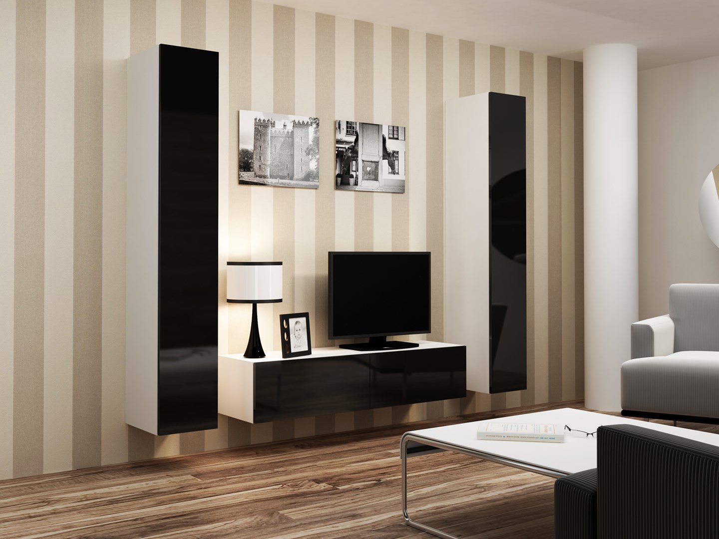 Cama TV stand VIGO 140 30/140/40 white/black gloss Cama TV stand VIGO 140 30/140/40 white/black gloss
