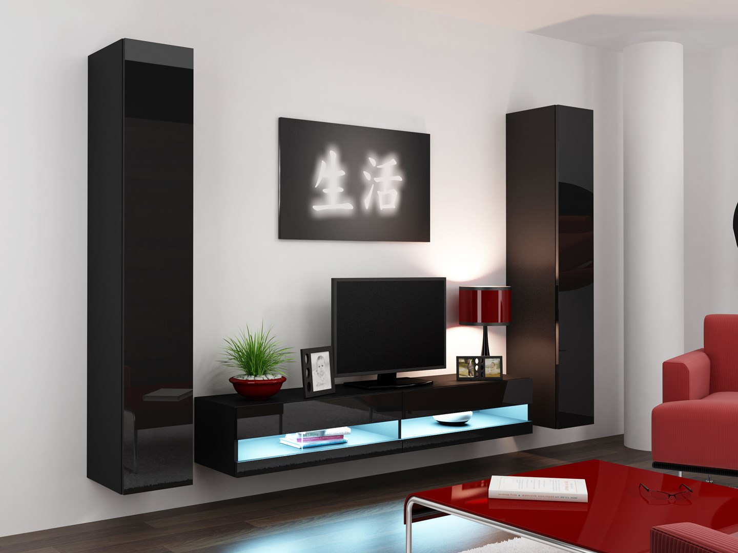 Cama Living room cabinet set VIGO NEW 4 black/black gloss Cama Living room cabinet set VIGO NEW 4 black/black gloss