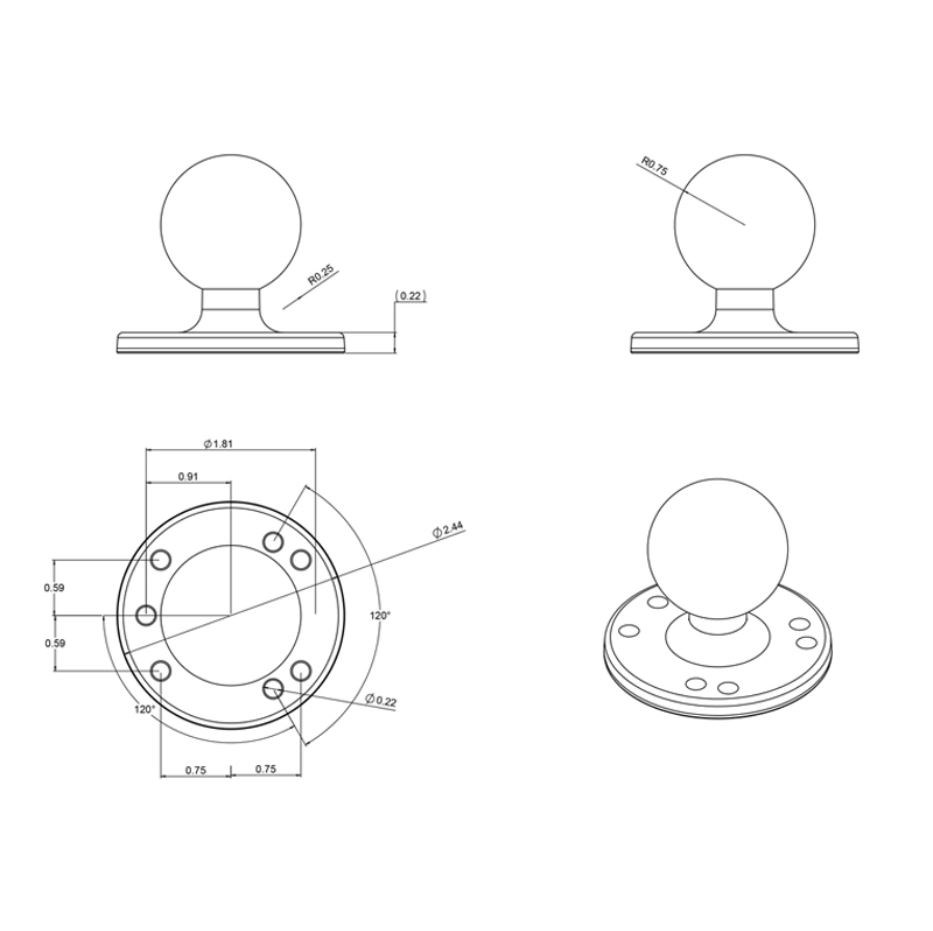 RAM MOUNT Mounting base for flat surface RAM-202U RAM MOUNT Mounting base for flat surface RAM-202U