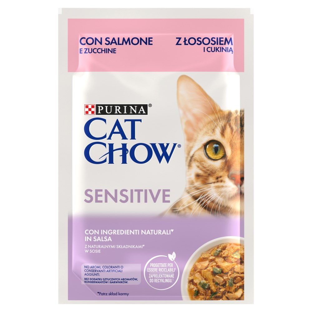 Purina Cat Chow Sensitive Gig with salmon and zucchini in sauce - Wet food for cats - 85 g Purina Cat Chow Sensitive Gig with salmon and zucchini in sauce - Wet food for cats - 85 g