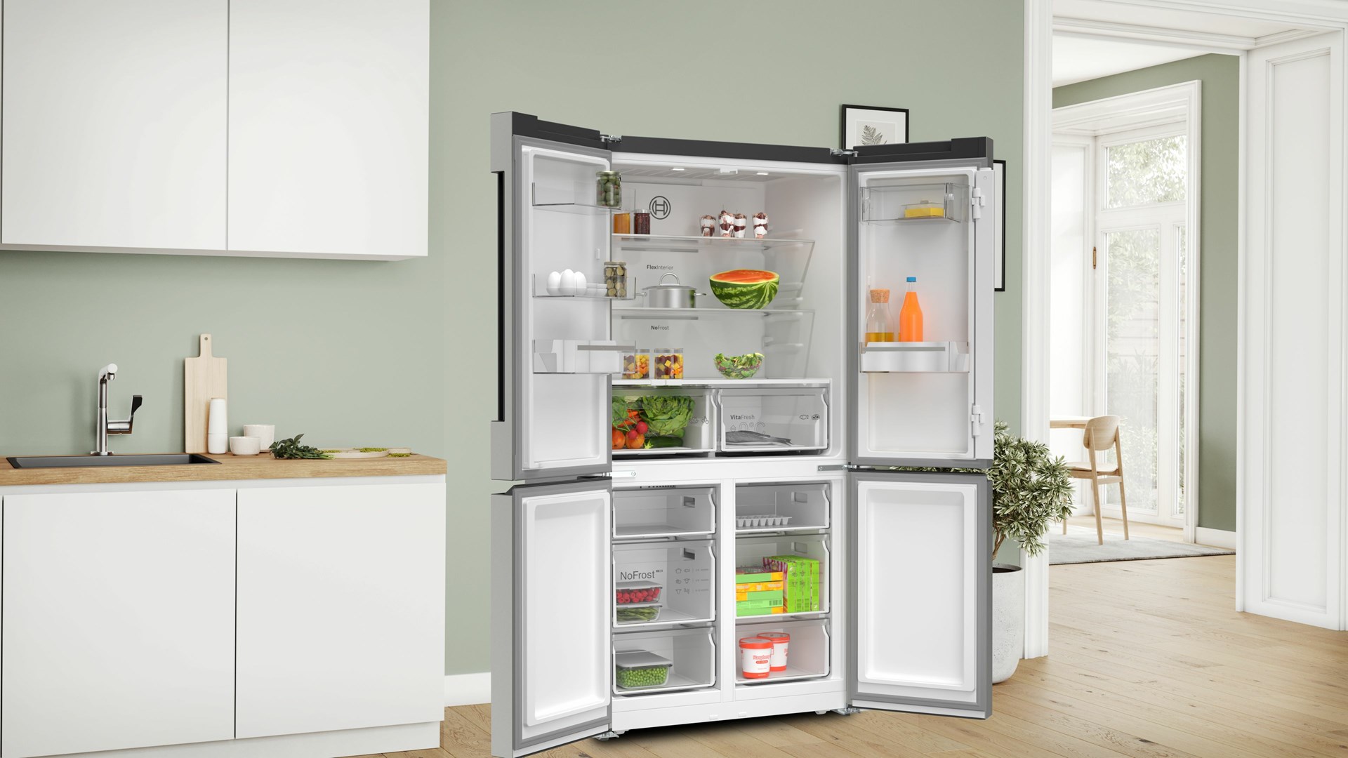 Bosch Serie 4 KFN96VPEA side-by-side refrigerator Freestanding 605 L E Stainless steel Bosch Serie 4 KFN96VPEA side-by-side refrigerator Freestanding 605 L E Stainless steel