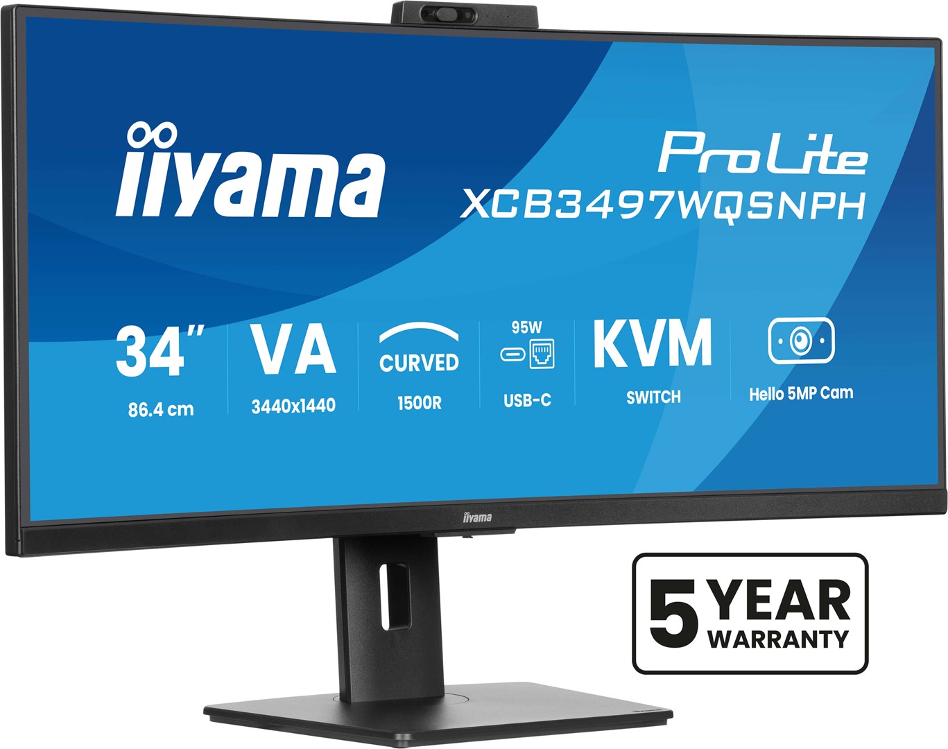 iiyama ProLite 34’’ VA UWQHD curved monitor with a built-in Windows Hello camera and microphone, USB-C Dock, LAN, KVM-Switch and 15cm height adjustable stand iiyama ProLite 34’’ VA UWQHD curved monitor with a built-in Windows Hello camera and microphone, USB-C Dock, LAN, KVM-Switch and 15cm height adjustable stand