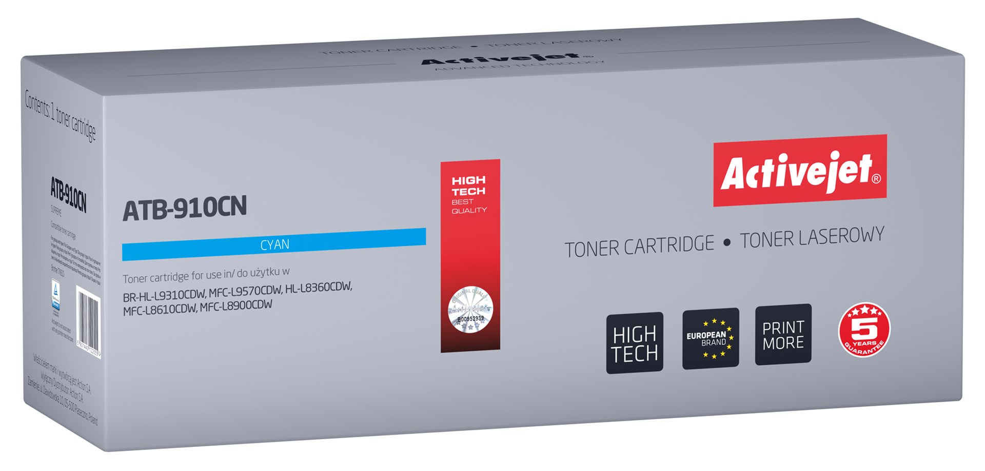 Activejet ATB-910CN Toner (replacement Brother TN-910C; Supreme; 9000 pages; cyan) Activejet ATB-910CN Toner (replacement Brother TN-910C; Supreme; 9000 pages; cyan)