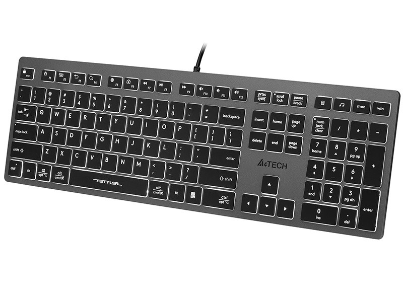 A4Tech FSTYLER FX60H (White Backlit) keyboard USB QWERTY Black, Grey A4Tech FSTYLER FX60H (White Backlit) keyboard USB QWERTY Black, Grey