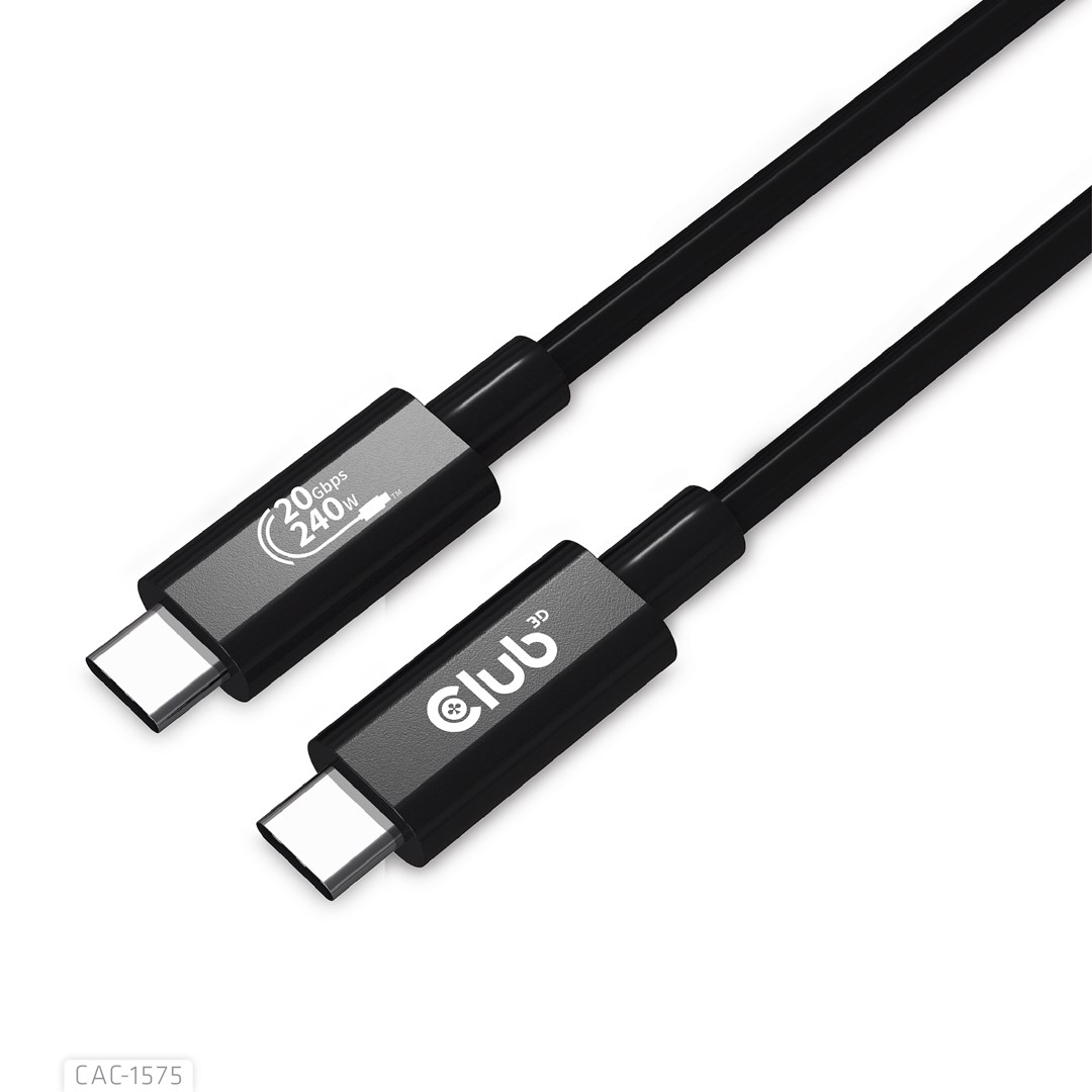 CLUB3D USB4 Gen2x2 Type-C Bi-Directional Cable 4K60Hz, Data 20Gbps, PD 240W(48V/5A) EPR M/M 2m CLUB3D USB4 Gen2x2 Type-C Bi-Directional Cable 4K60Hz, Data 20Gbps, PD 240W(48V/5A) EPR M/M 2m