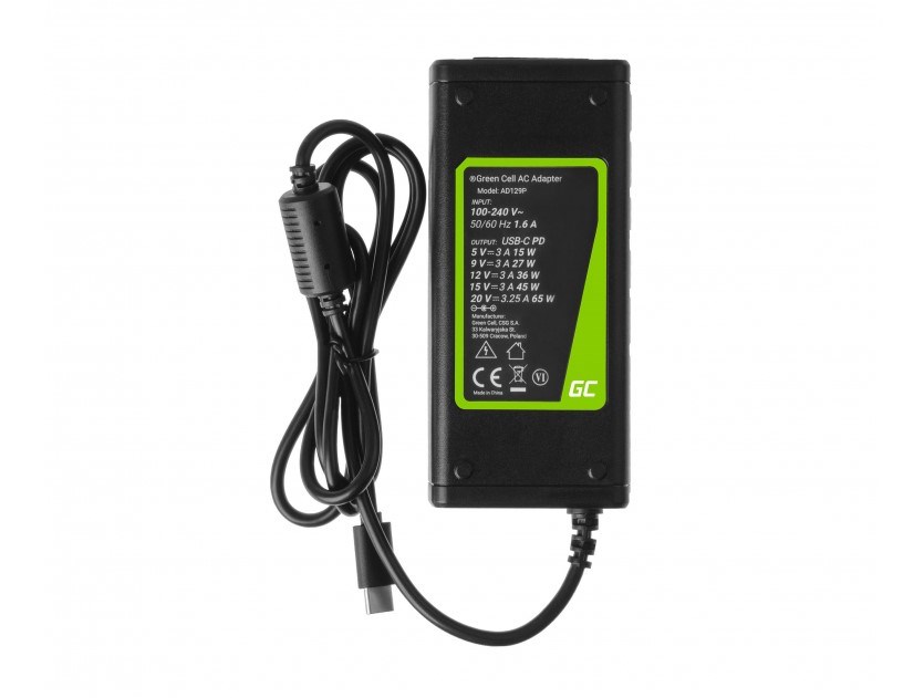 Green Cell AD134P USB-C charger AC adapter 65W for notebook tablet smartphone Green Cell AD134P USB-C charger AC adapter 65W for notebook tablet smartphone