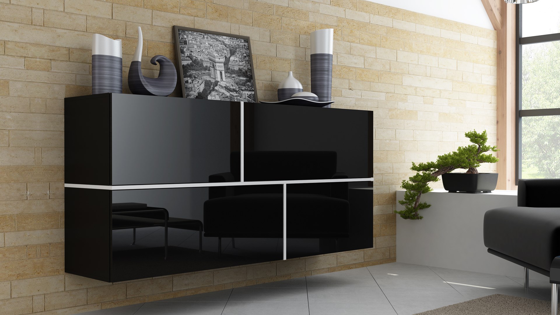 Cama sideboard GOYA 170/40/80 black/black gloss+white Cama sideboard GOYA 170/40/80 black/black gloss+white
