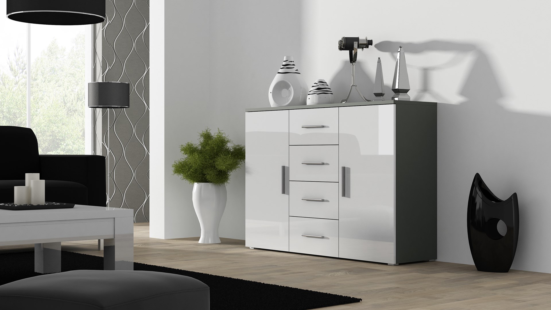 Cama living room sideboard UNI grey/white gloss Cama living room sideboard UNI grey/white gloss