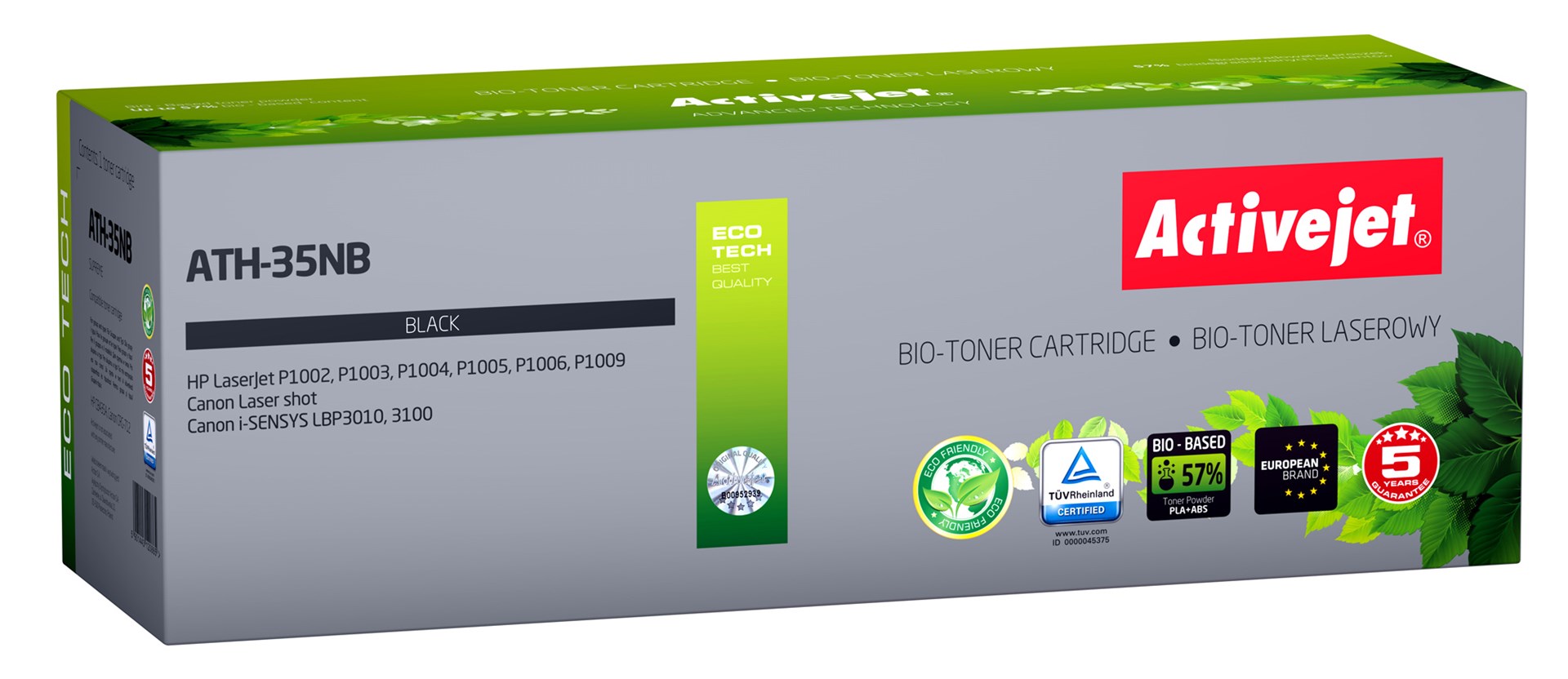 BIO Activejet ATH-35NB toner for HP, Canon printers, Replacement HP 35A CB435A, Canon CRG-712; Supreme; 1800 pages; black. ECO Toner. BIO Activejet ATH-35NB toner for HP, Canon printers, Replacement HP 35A CB435A, Canon CRG-712; Supreme; 1800 pages; black. ECO Toner.