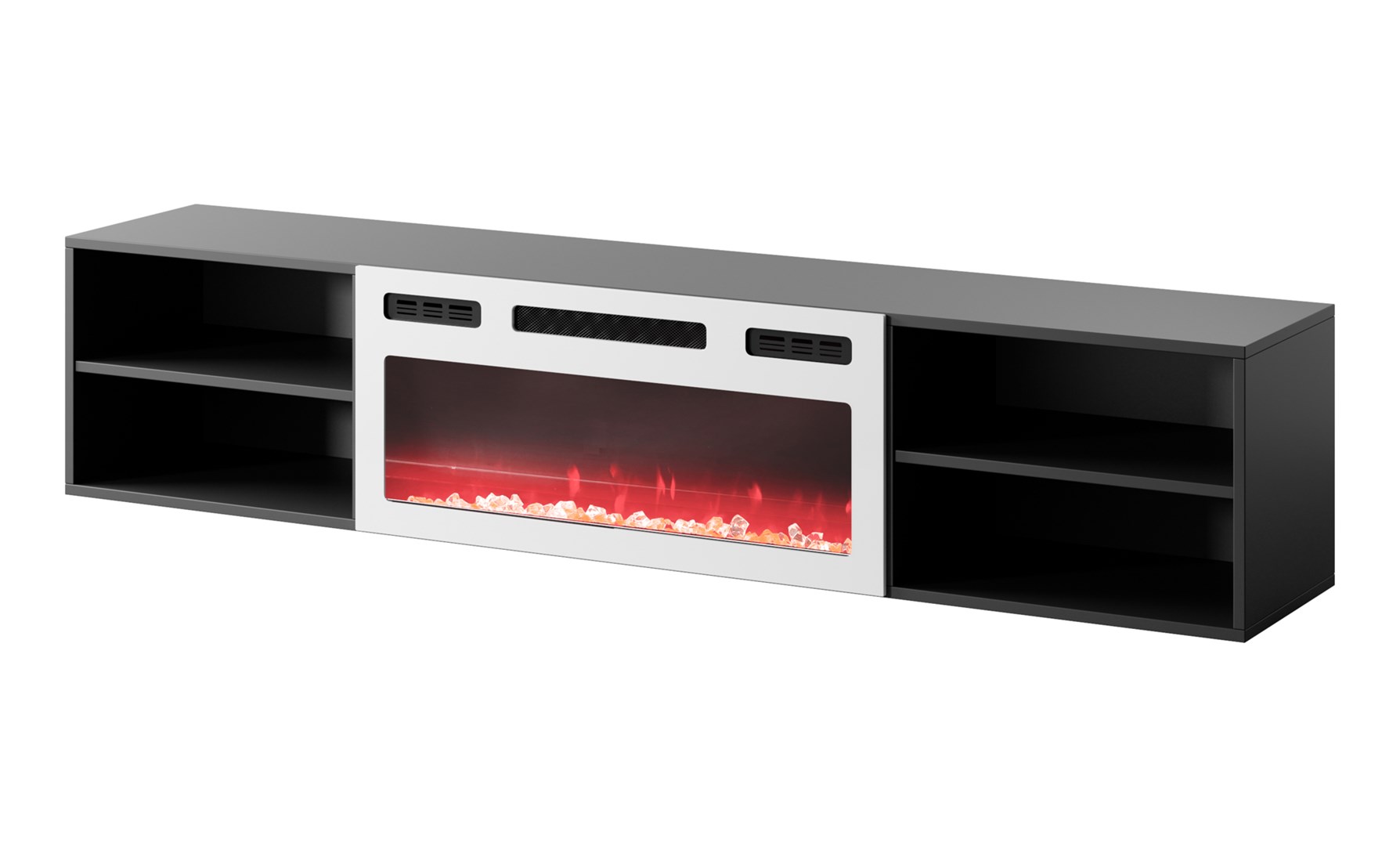 RTV cabinet POLO 180x33x39 black + fireplace white RTV cabinet POLO 180x33x39 black + fireplace white