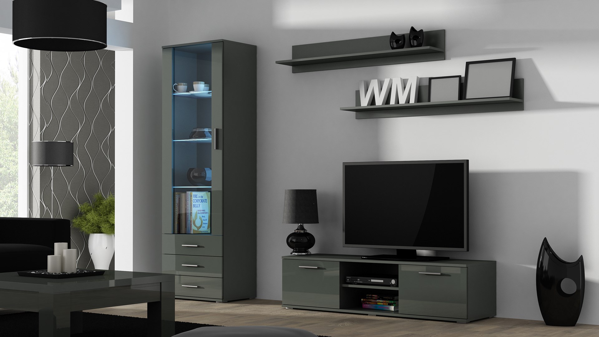 Cama display cabinet SOHO S1 grey/grey gloss Cama display cabinet SOHO S1 grey/grey gloss