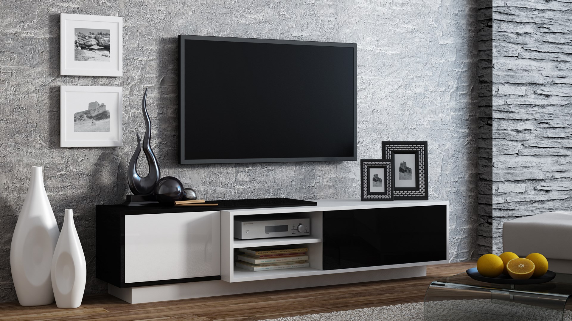 Cama TV cabinet SIGMA1 180 white/black gloss Cama TV cabinet SIGMA1 180 white/black gloss