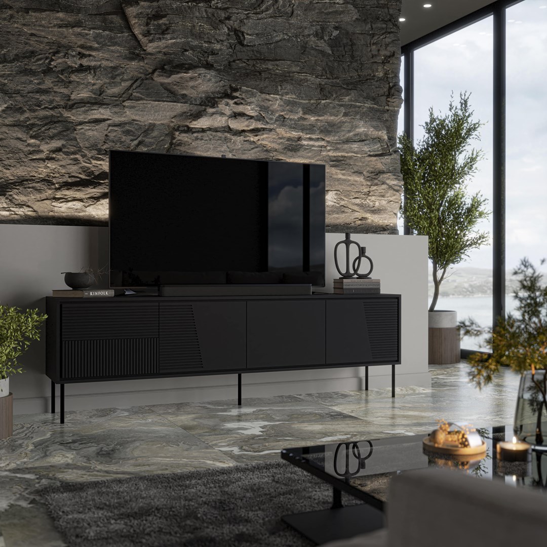 RTV cabinet ABI 4D 200x38x62 black matt RTV cabinet ABI 4D 200x38x62 black matt
