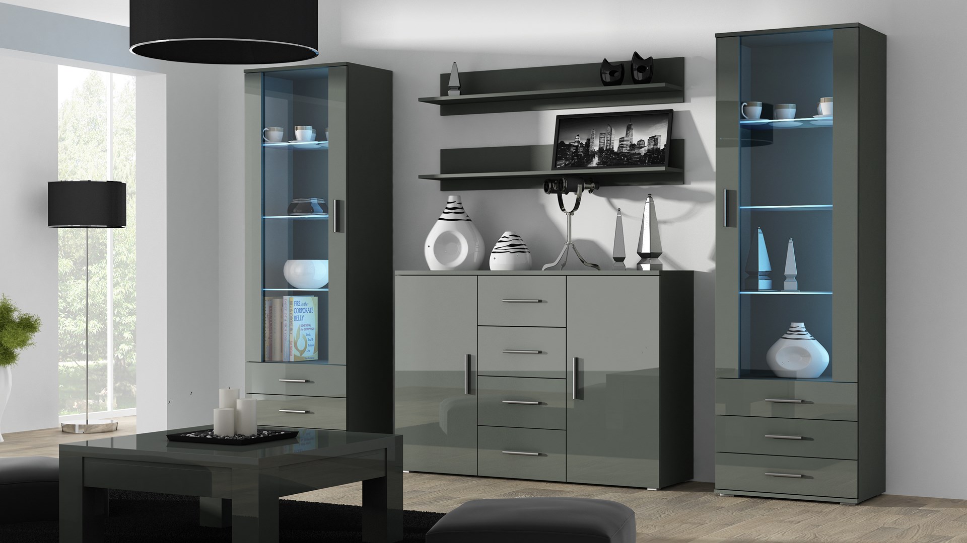 Cama living room sideboard UNi grey/grey gloss Cama living room sideboard UNi grey/grey gloss