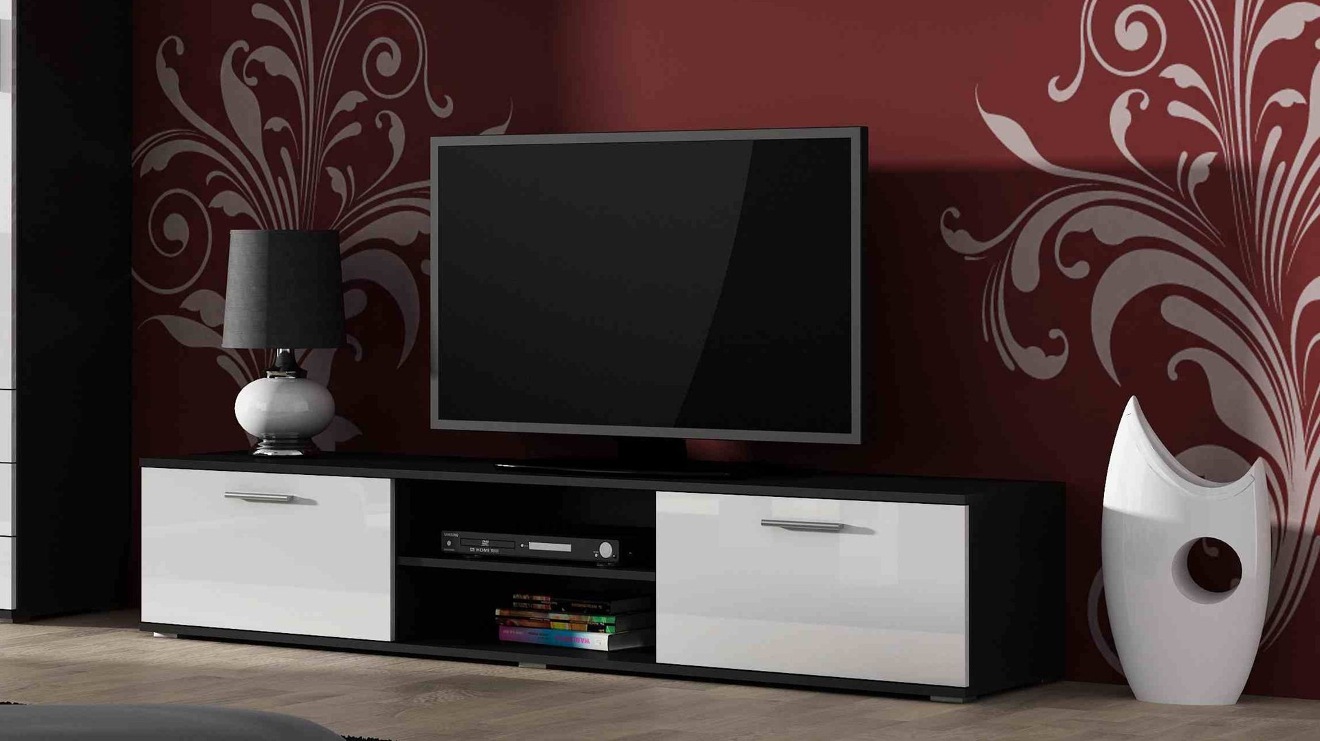 SOHO 1 furniture set (TV180 cabinet + S1 cabinet + shelves) Black / White Gloss SOHO 1 furniture set (TV180 cabinet + S1 cabinet + shelves) Black / White Gloss