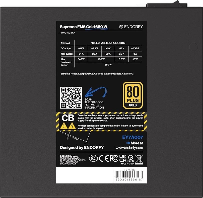 Power supply Endorfy Supremo FM5 Gold 650W (EY7A007) Power supply Endorfy Supremo FM5 Gold 650W (EY7A007)