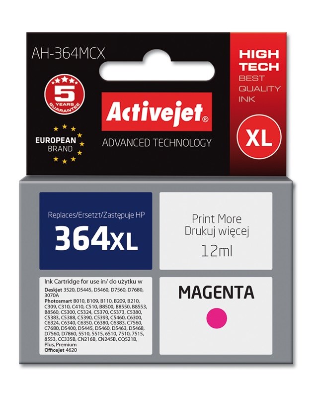 Activejet AH-364MCX Ink (replacement for HP 364XL CB324EE; Premium; 12 ml; magenta) Activejet AH-364MCX Ink (replacement for HP 364XL CB324EE; Premium; 12 ml; magenta)