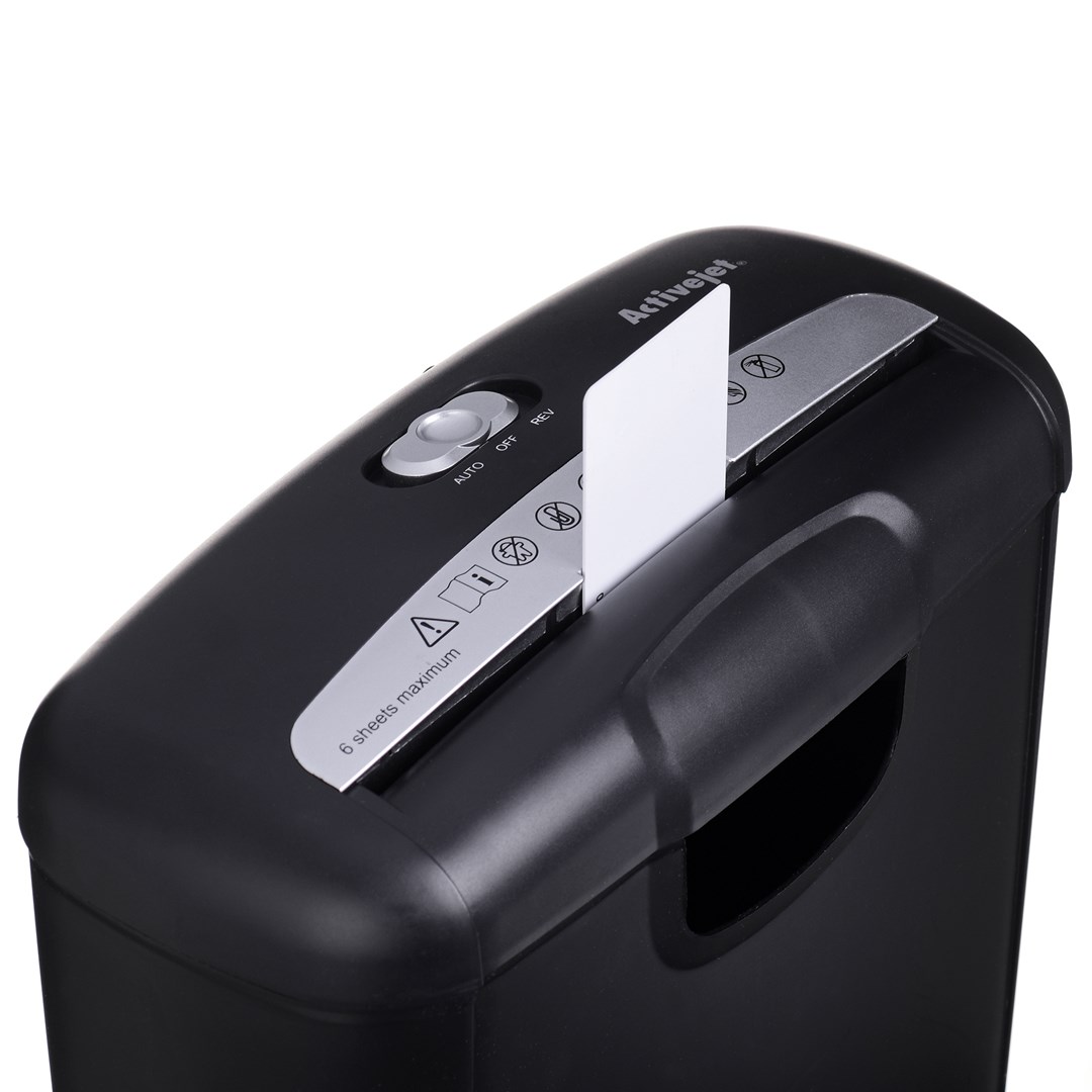 Activejet ASH-0601S shredder, P-2, 10 l, 6 mm shreds, 6 sheets, black. Activejet ASH-0601S shredder, P-2, 10 l, 6 mm shreds, 6 sheets, black.