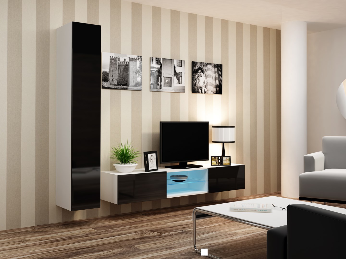 Cama Living room cabinet set VIGO 21 white/black gloss Cama Living room cabinet set VIGO 21 white/black gloss