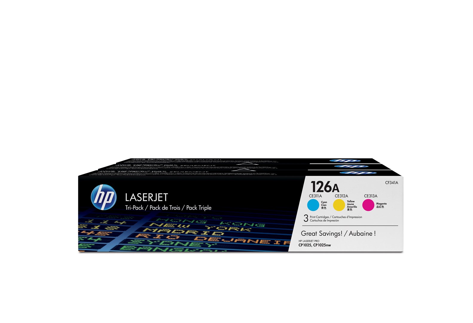 HP 126A 3-pack Cyan/Magenta/Yellow Original LaserJet Toner Cartridges HP 126A 3-pack Cyan/Magenta/Yellow Original LaserJet Toner Cartridges