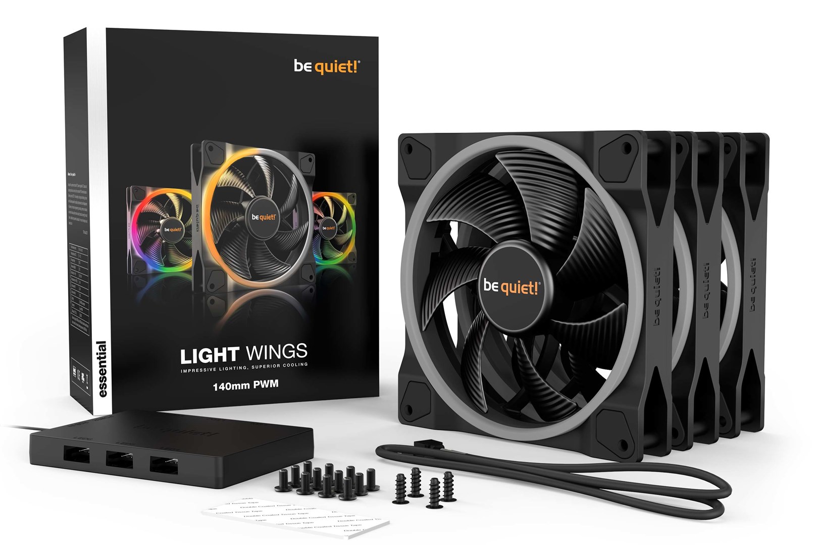 be quiet! Light Wings 140mm ARGB PWM Fan Black 3 Pack be quiet! Light Wings 140mm ARGB PWM Fan Black 3 Pack