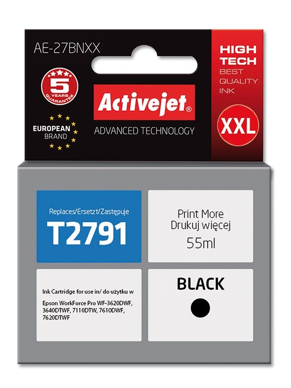 Activejet AE-27BNXX Ink cartridge (replacement for Epson 27XXL T2791; Supreme; 55 ml; black) Activejet AE-27BNXX Ink cartridge (replacement for Epson 27XXL T2791; Supreme; 55 ml; black)