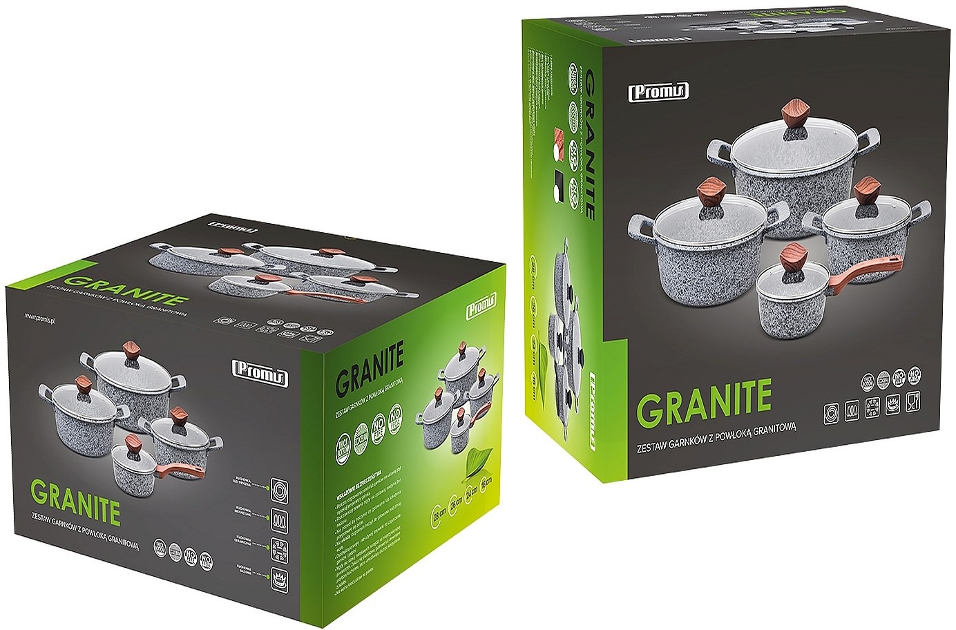 PROMIS Set of pots GRANITE, saucepan 16 cm, pots 20,24,28 brown handles PROMIS Set of pots GRANITE, saucepan 16 cm, pots 20,24,28 brown handles