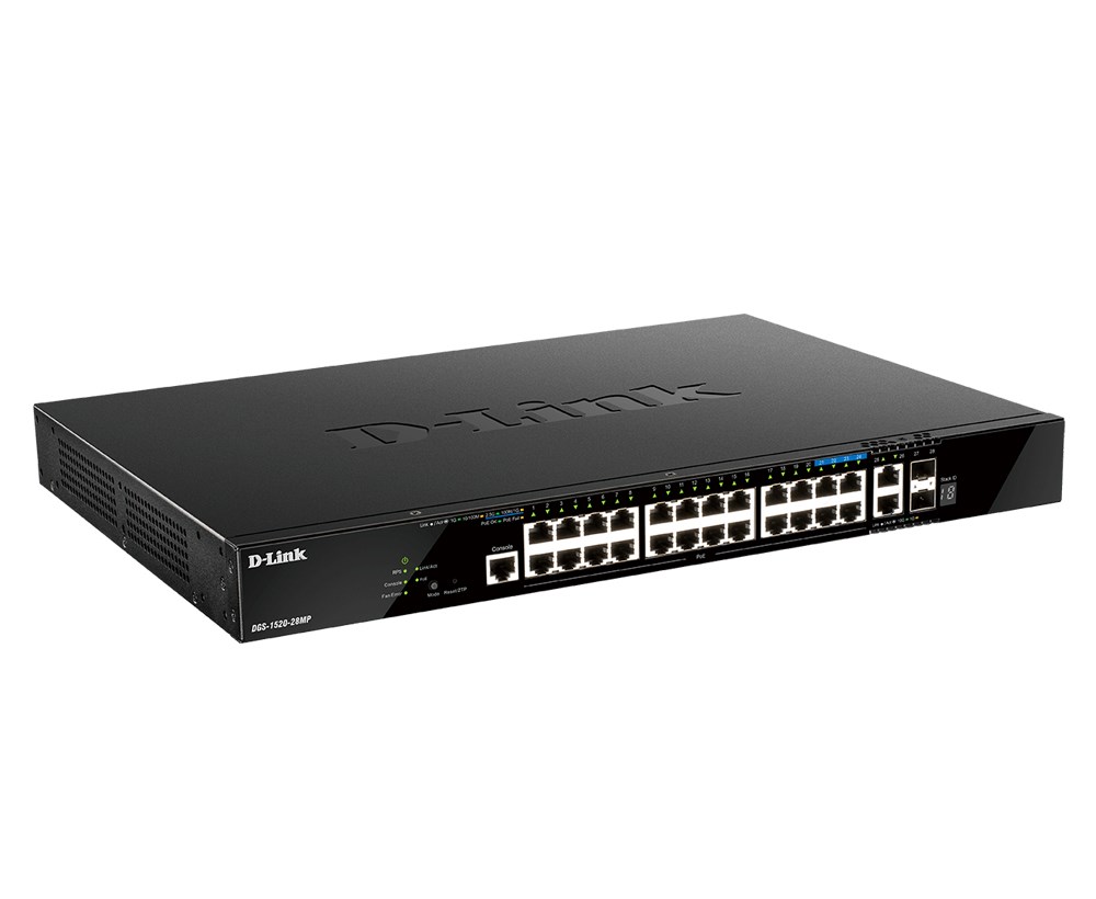 D-Link DGS-1520-28MP/E network switch Managed L3 Gigabit Ethernet (10/100/1000) Power over Ethernet (PoE) 1U Black D-Link DGS-1520-28MP/E network switch Managed L3 Gigabit Ethernet (10/100/1000) Power over Ethernet (PoE) 1U Black