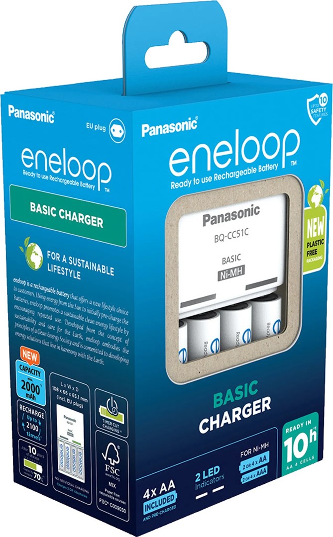 Battery charger PANASONIC Eneloop Basic BQ-CC51 + 4x AA 2000 mAh (K-KJ51MCD40E) Battery charger PANASONIC Eneloop Basic BQ-CC51 + 4x AA 2000 mAh (K-KJ51MCD40E)