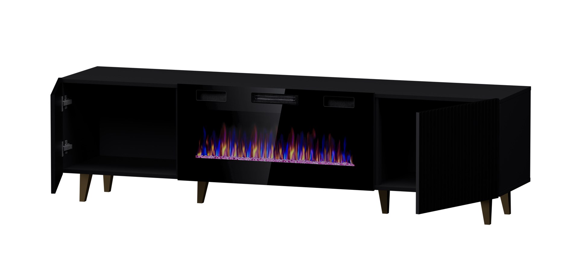 RTV cabinet PAFOS EF with electric fireplace 180x42x49 black matt RTV cabinet PAFOS EF with electric fireplace 180x42x49 black matt
