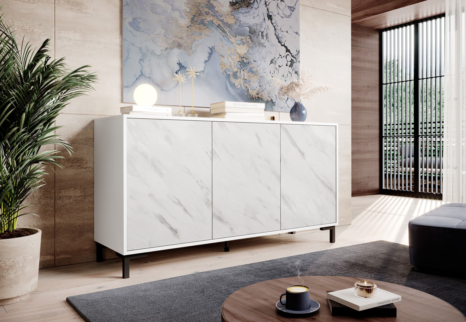 MARMO 3D chest of drawers 150x45x80.5 cm white matt/marble white MARMO 3D chest of drawers 150x45x80.5 cm white matt/marble white