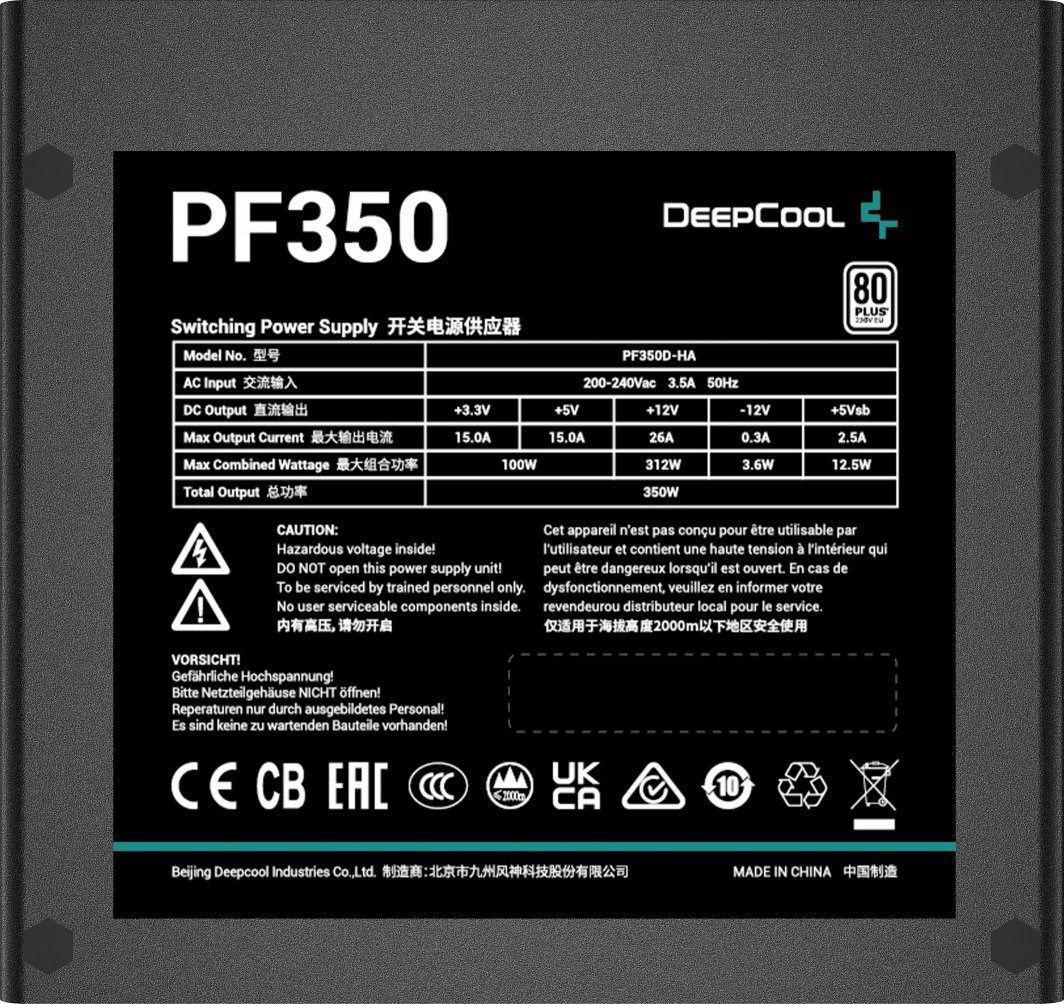 DeepCool R-PF350D-HA0B-EU power supply unit 350 W 20+4 pin ATX ATX Black DeepCool R-PF350D-HA0B-EU power supply unit 350 W 20+4 pin ATX ATX Black