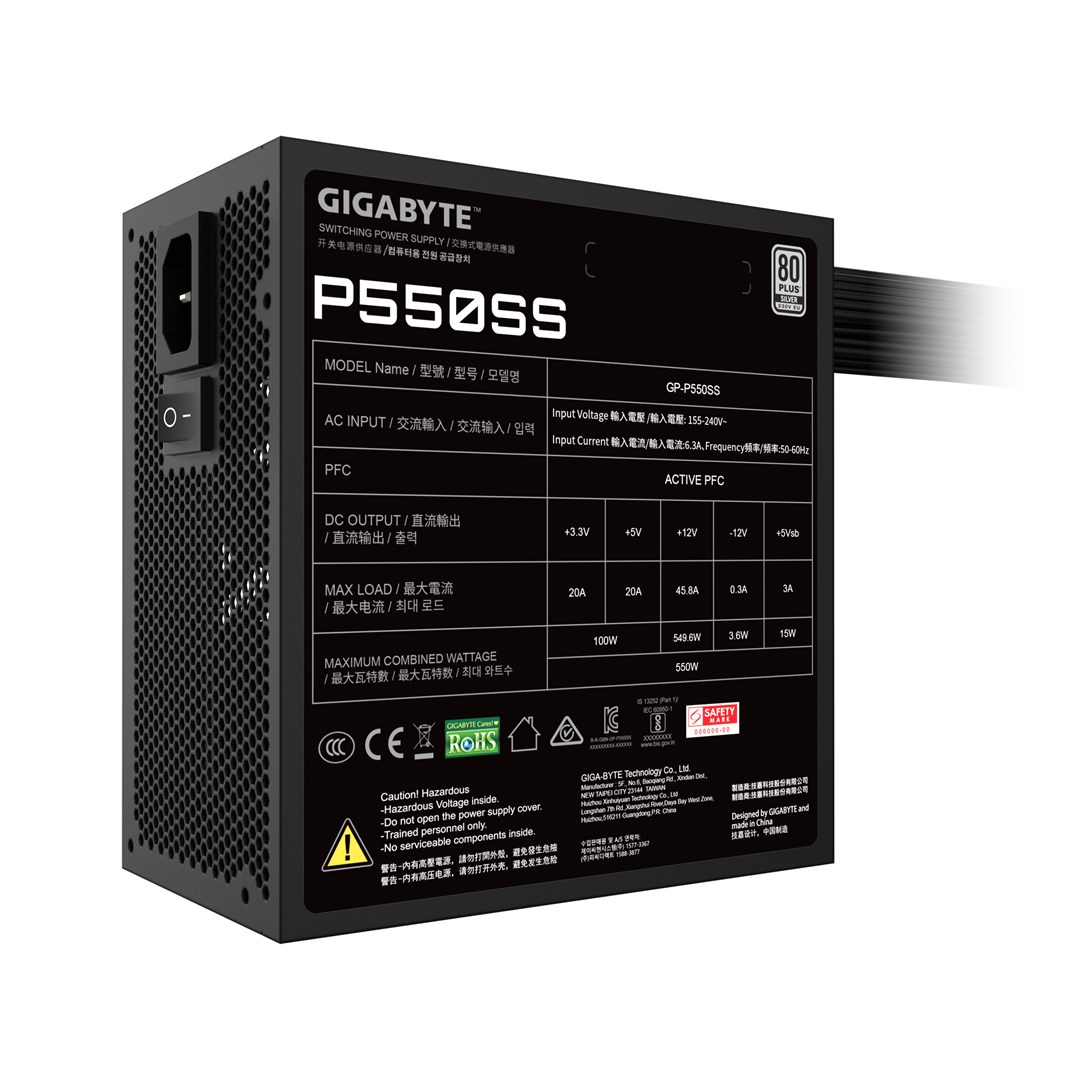 GIGABYTE P550SS power supply unit 550 W 20+4 pin ATX ATX Black GIGABYTE P550SS power supply unit 550 W 20+4 pin ATX ATX Black