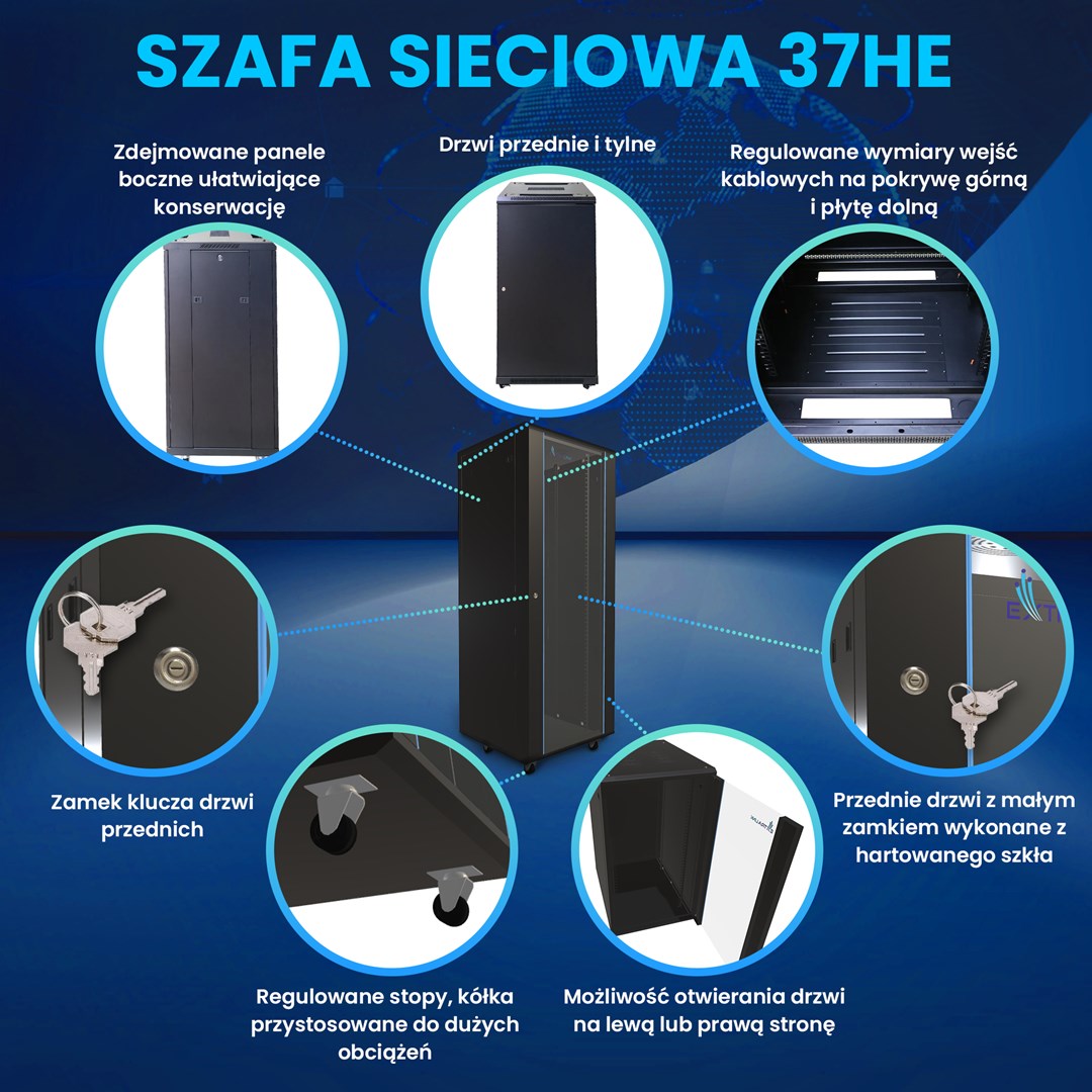 Extralink 37U 600x800 Black | Rack cabinet | Standing Extralink 37U 600x800 Black | Rack cabinet | Standing