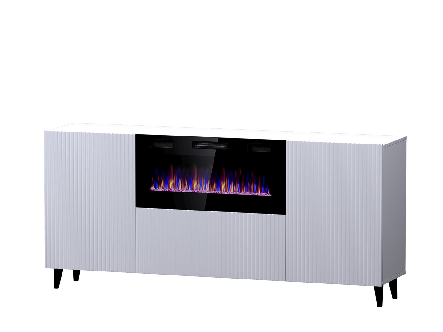 PAFOS chest of drawers with electric fireplace 180x42x82 cm white matt PAFOS chest of drawers with electric fireplace 180x42x82 cm white matt