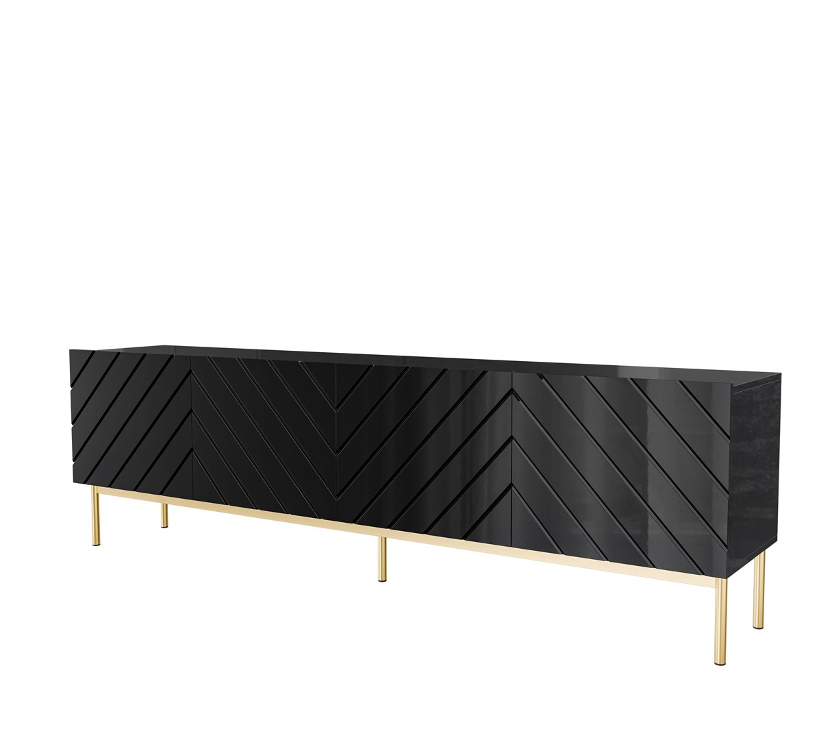 ABETO RTV cabinet on golden steel frame 200x42x60 black/gloss black ABETO RTV cabinet on golden steel frame 200x42x60 black/gloss black