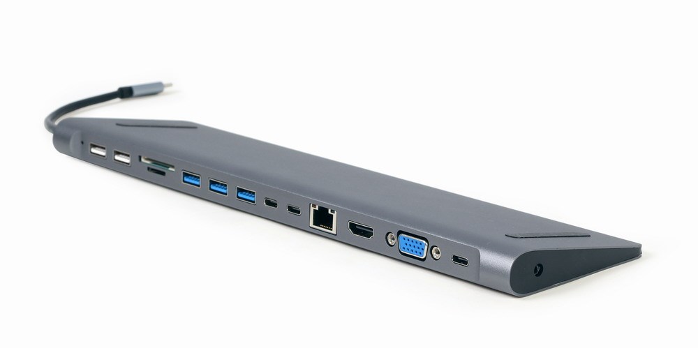Gembird A-CM-COMBO9-01 USB Type-C 9-in-1 multi-port adapter (USB hub + HDMI + VGA + PD + card reader + LAN + 3.5 mm audio), space grey Gembird A-CM-COMBO9-01 USB Type-C 9-in-1 multi-port adapter (USB hub + HDMI + VGA + PD + card reader + LAN + 3.5 mm audio), space grey