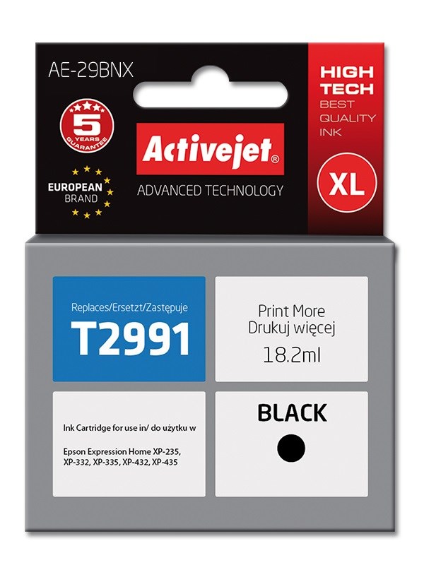 Activejet AE-29BNX Ink cartridge (replacement for Epson 29XL T2991; Supreme; 18 ml; black) Activejet AE-29BNX Ink cartridge (replacement for Epson 29XL T2991; Supreme; 18 ml; black)