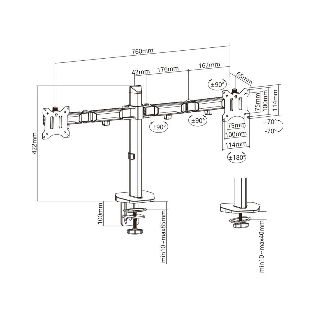 Built-in bracket for two Deluxe Ergo Office monitors, 17"-32", max. 9kg, ER-449 Built-in bracket for two Deluxe Ergo Office monitors, 17"-32", max. 9kg, ER-449
