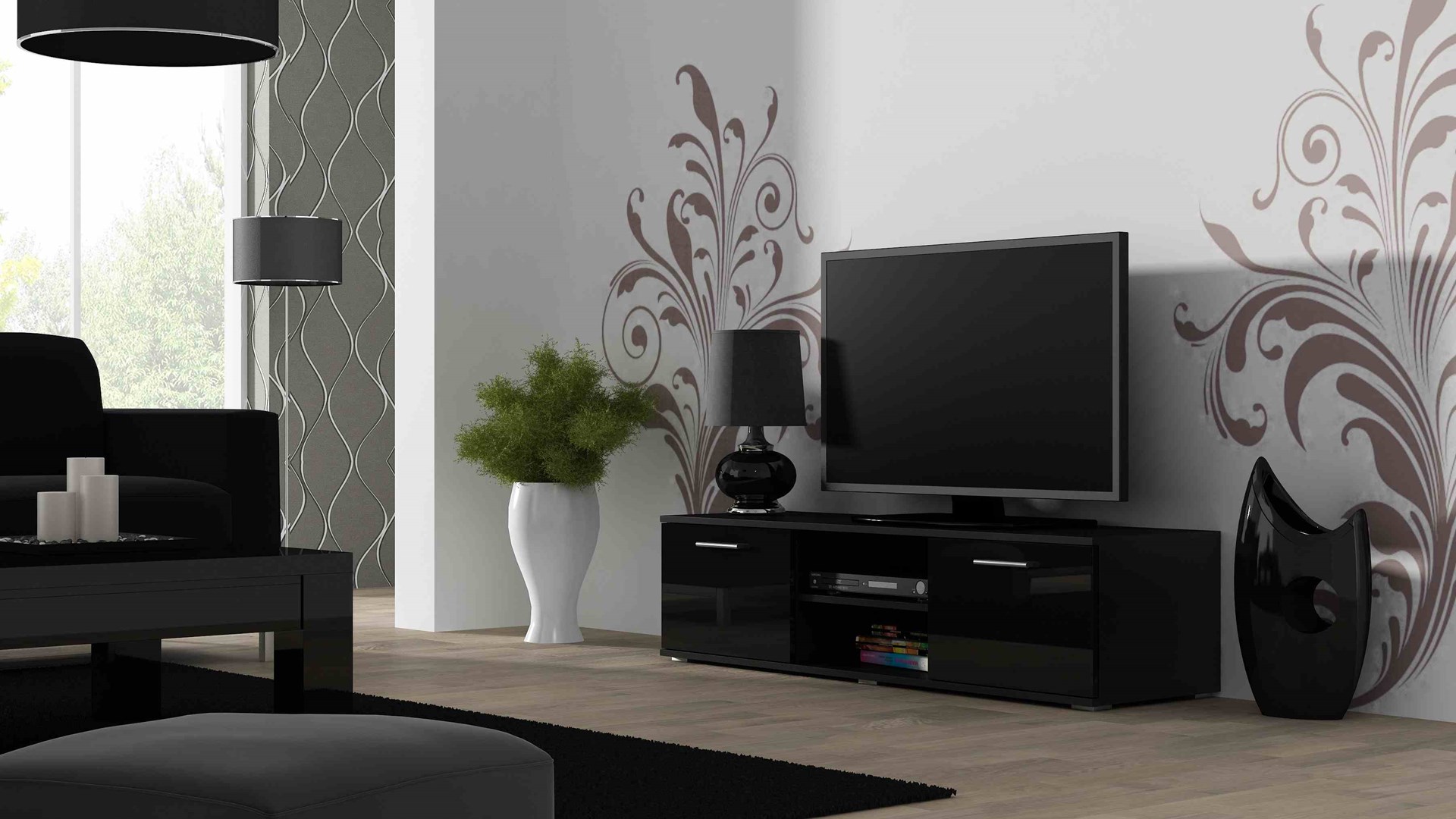 SOHO 7 set (RTV140 cabinet + S1 cabinet + shelves) Black / Black gloss SOHO 7 set (RTV140 cabinet + S1 cabinet + shelves) Black / Black gloss