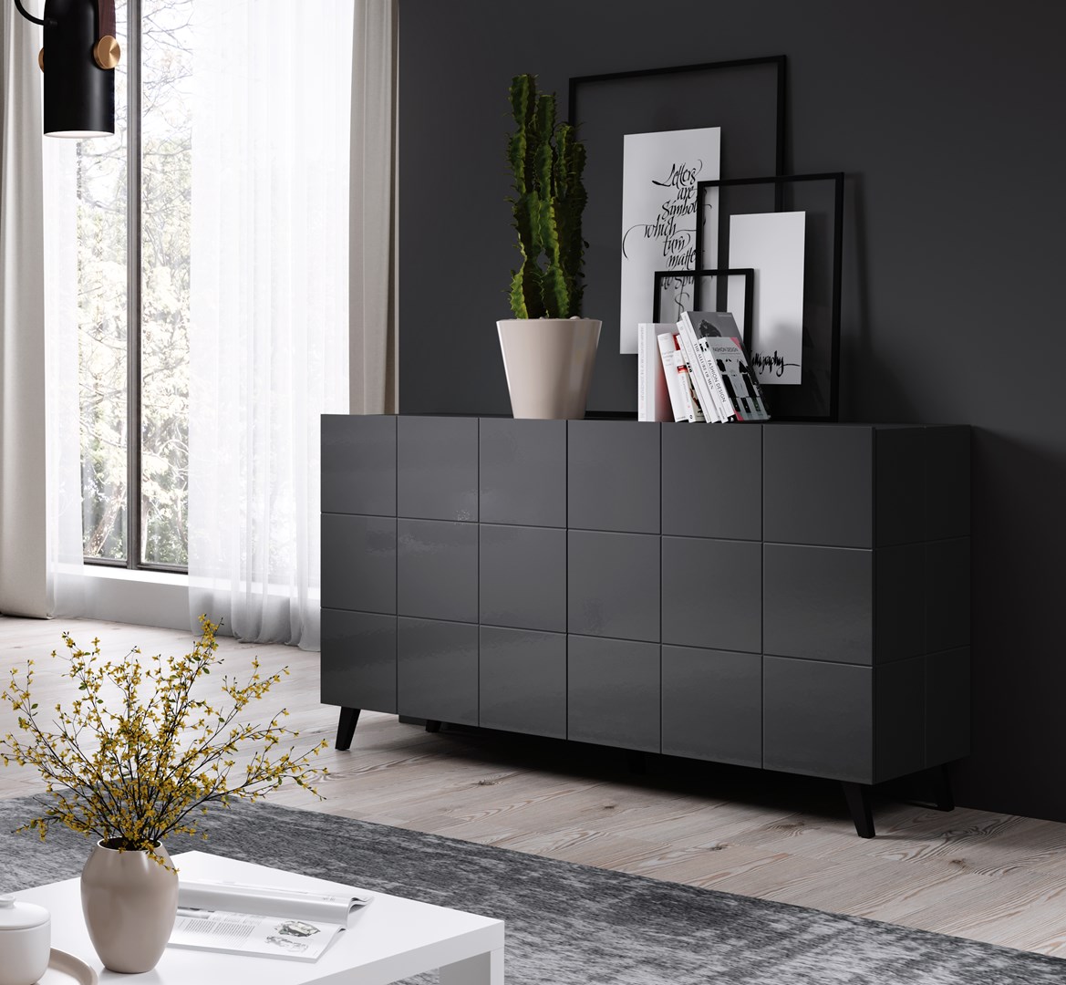 Cama sideboard 2D REJA graphite grey gloss/graphite grey gloss Cama sideboard 2D REJA graphite grey gloss/graphite grey gloss