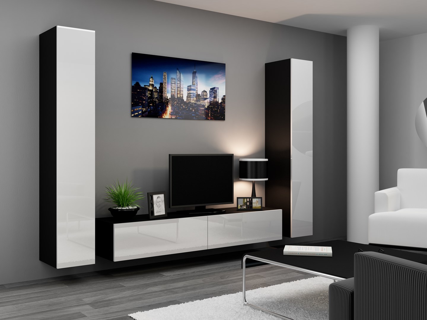 Cama Living room cabinet set VIGO 4 black/white gloss Cama Living room cabinet set VIGO 4 black/white gloss