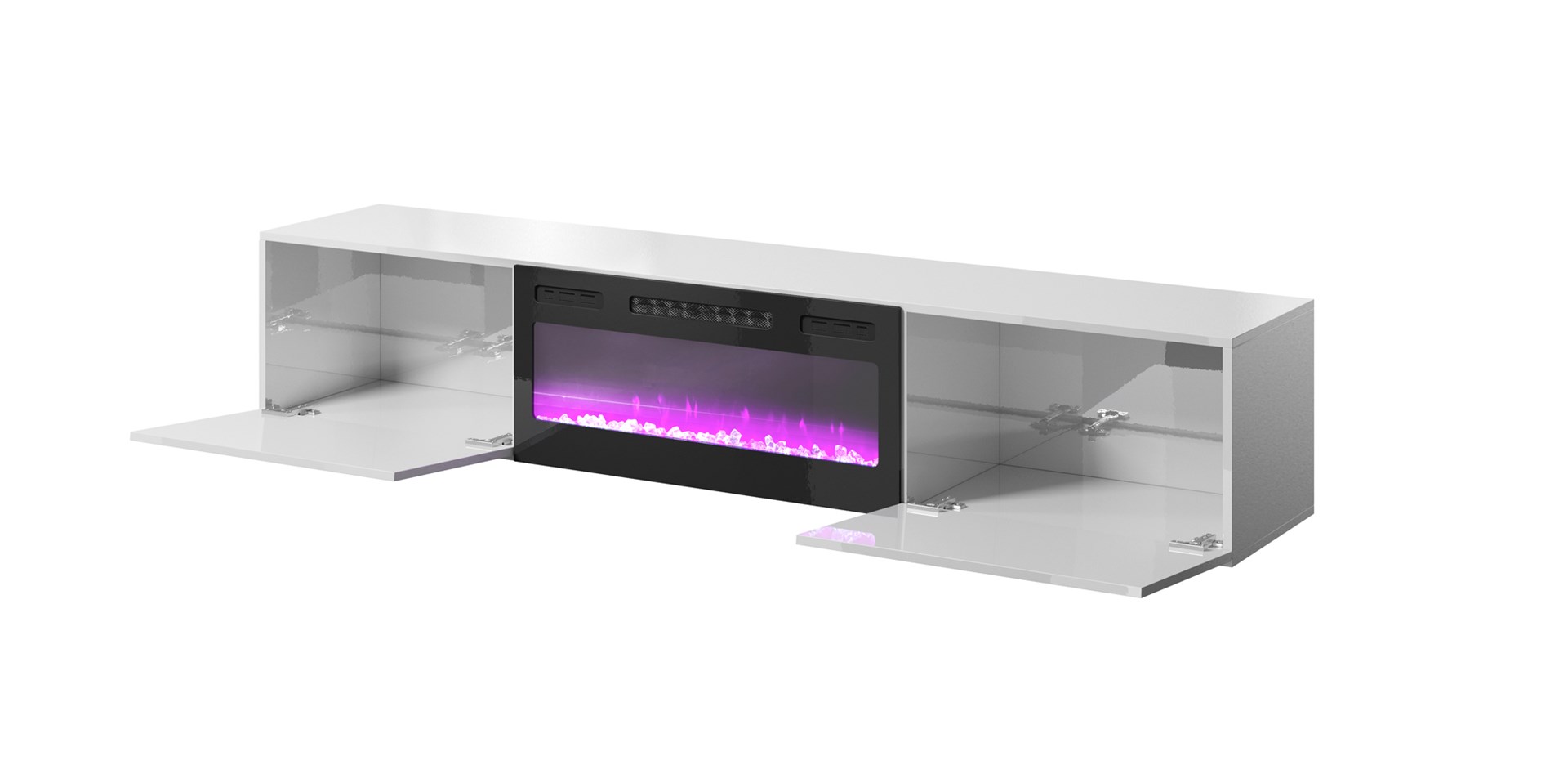 RTV cabinet SLIDE 200K with electric fireplace 200x40x37 cm all in gloss white RTV cabinet SLIDE 200K with electric fireplace 200x40x37 cm all in gloss white