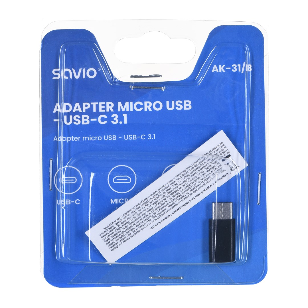 Savio AK-31 / B cable interface/gender adapter Micro USB USB 3.1 Typ C Black Savio AK-31 / B cable interface/gender adapter Micro USB USB 3.1 Typ C Black