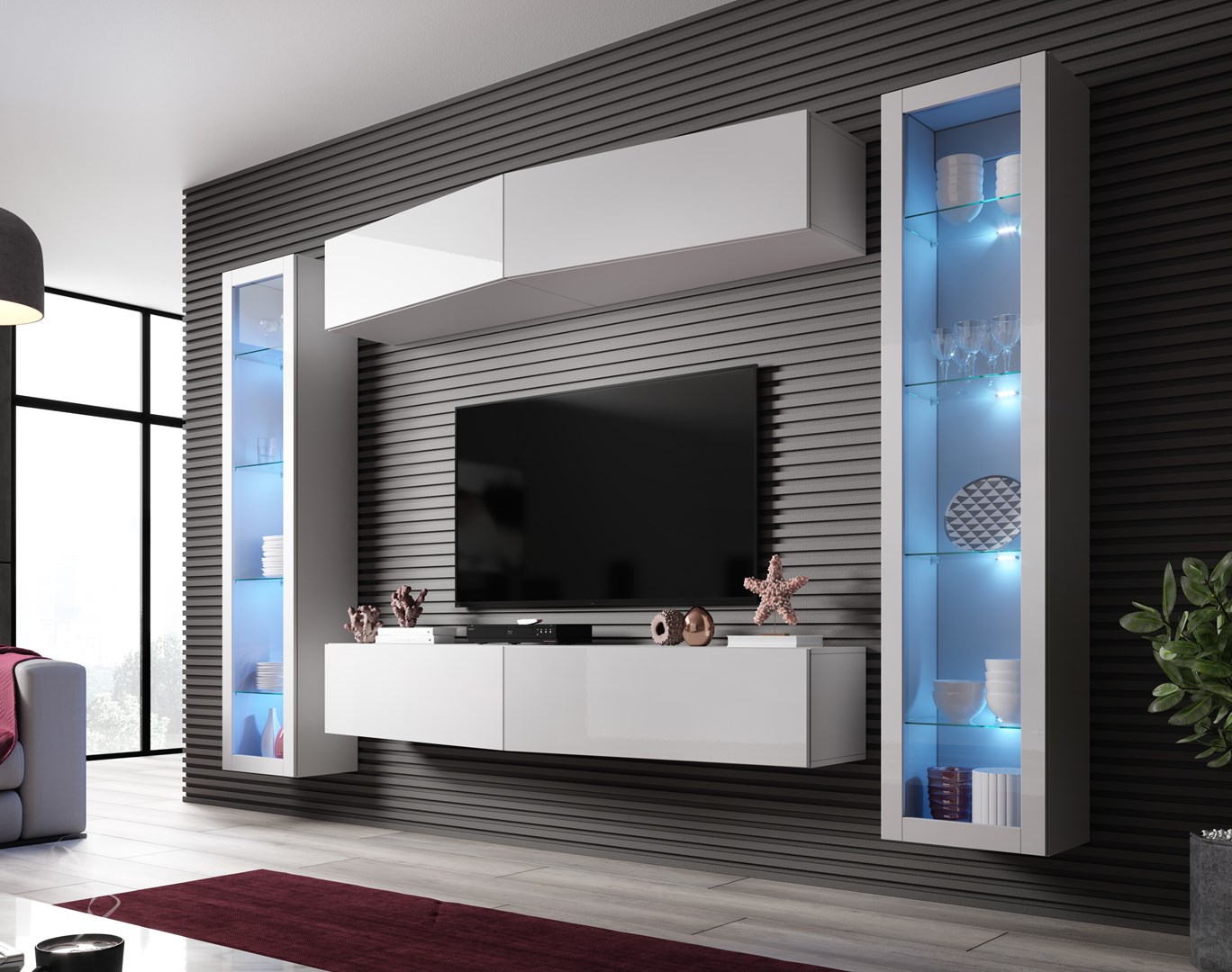 Cama Living room cabinet set VIGO SLANT 8 white/white gloss Cama Living room cabinet set VIGO SLANT 8 white/white gloss