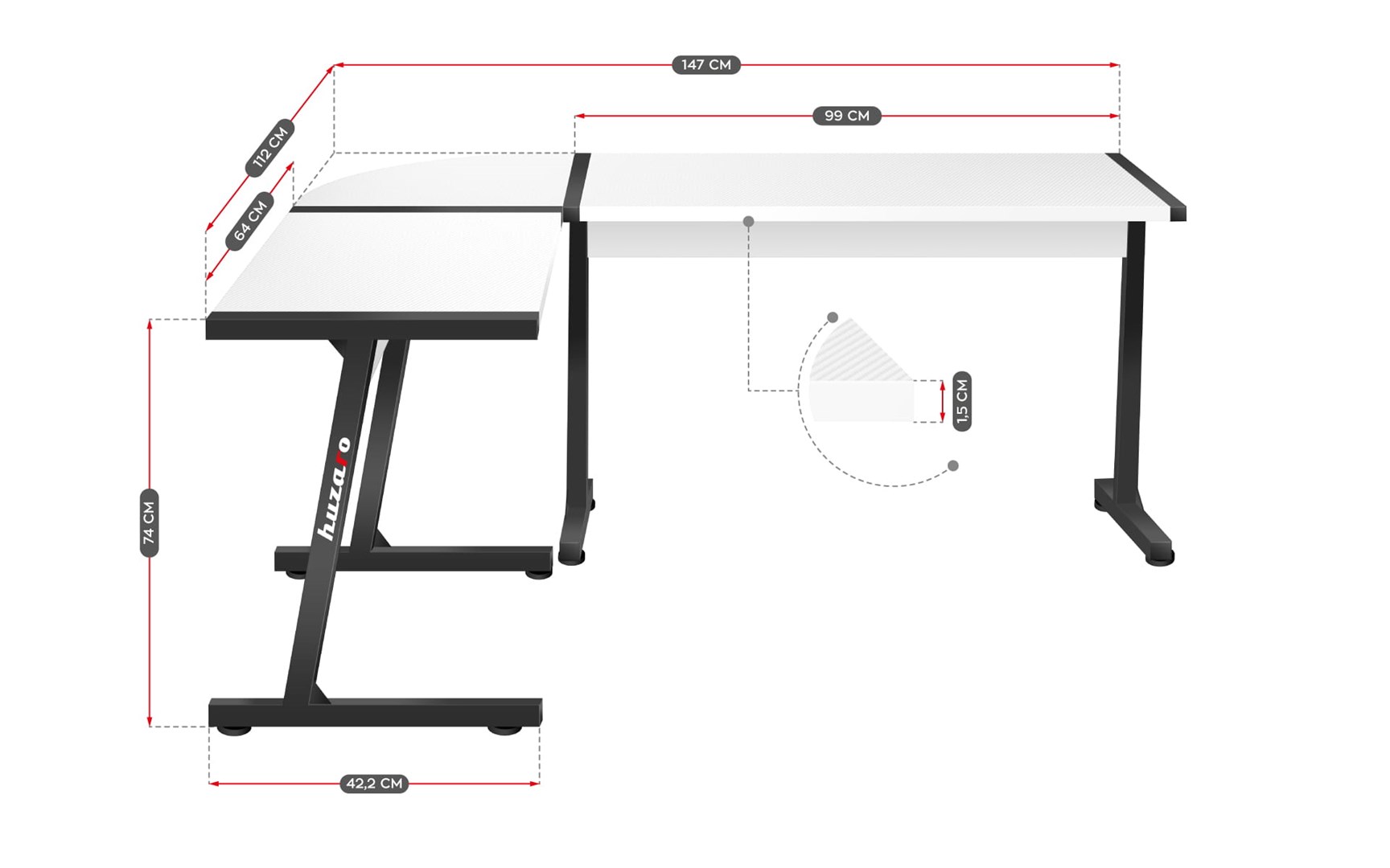 GAMING DESK HUZARO HERO 6.0 WHITE GAMING DESK HUZARO HERO 6.0 WHITE