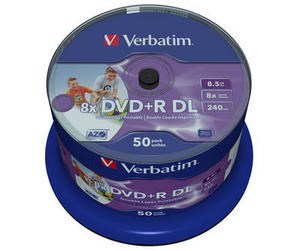 Verbatim DVD+R Double Layer Wide Inkjet Printable 8x Verbatim DVD+R Double Layer Wide Inkjet Printable 8x